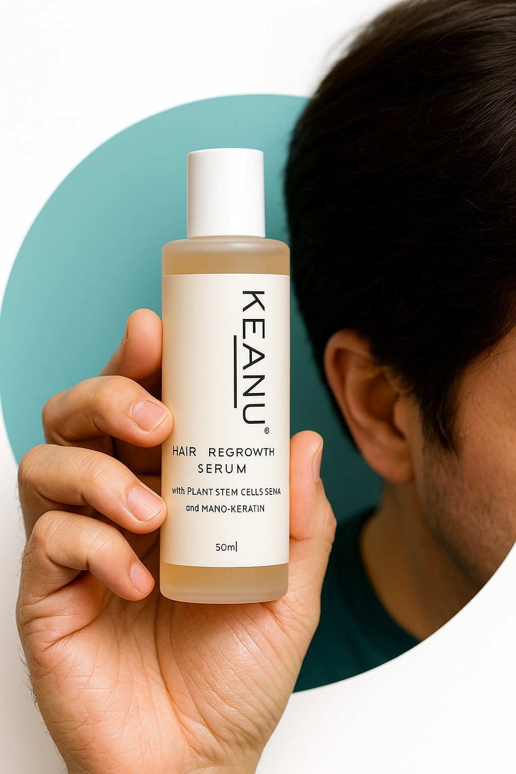 Person holding KEANU Hair ReGrowth Serum
